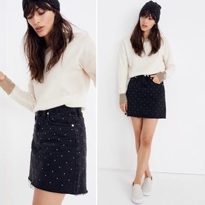 Madewell Black Metallic Polka Dot Denim Raw Hem A-Line Skirt